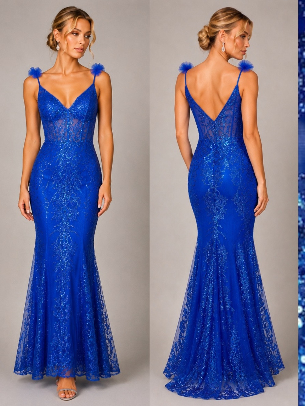 Cinderella Divine Royal Blue Sequin Lace Evening Gown Maxi Dress Prom Wedding 14